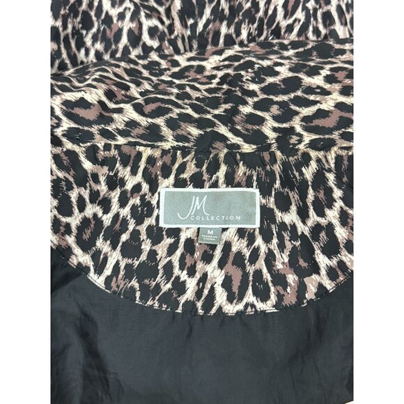 JM Collection Leopard Coat Jacket Womens M Brown Black Belted Waist Snap Button - Picture 10 of 16